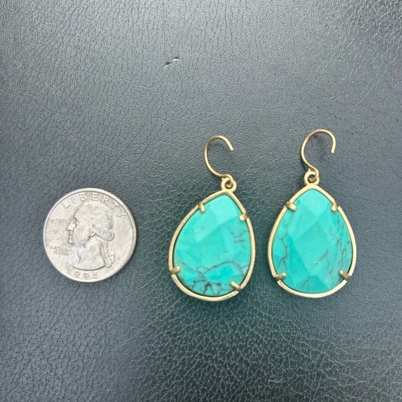 Elegant Gold and Turquoise Drop Earrings - Picture 2 of 2